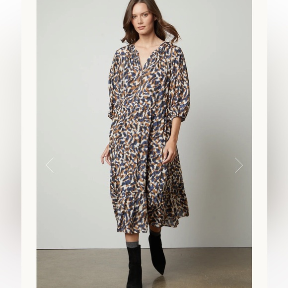 Velvet by Graham & Spencer Dresses & Skirts - Velvet by Graham & Spencer For Anthro Ottilie Midi Dress Blue/Brown Size S NWT